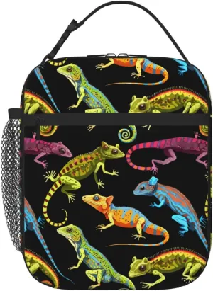 Lizard Pet Insulated Lunch Bag, Leakproof Portable Box For Boys Girls, Large Capacity Cooler Bag With Handle And Bottle Pocket For Kids Teens Adults Office Camping School Hiking Outdoor