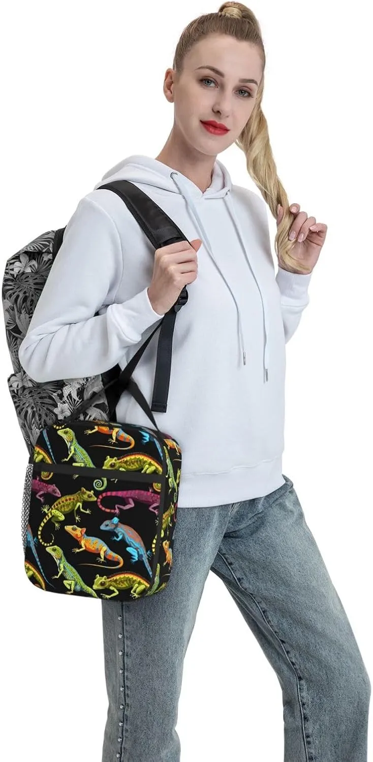 Lizard Pet Insulated Lunch Bag, Leakproof Portable Box For Boys Girls, Large Capacity Cooler Bag With Handle And Bottle Pocket For Kids Teens Adults Office Camping School Hiking Outdoor