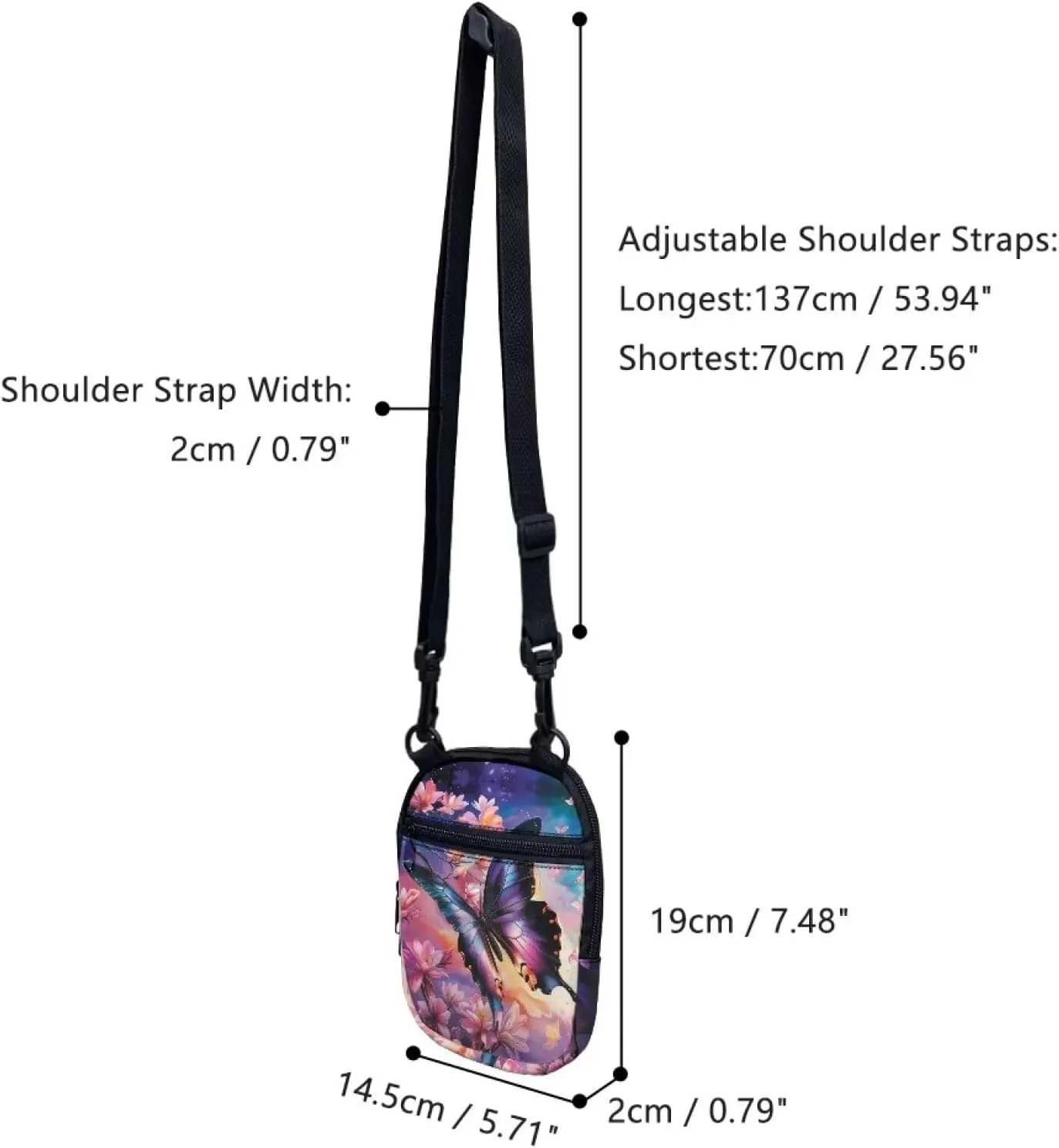 Lotusorchid Sling Cell Phone Purse, Crossbody Mini Wallet Purse Shoulder Handbag with Adjustable Straps