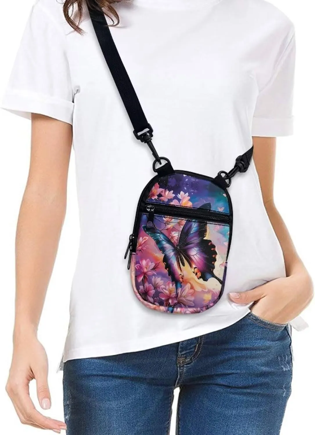 Lotusorchid Sling Cell Phone Purse, Crossbody Mini Wallet Purse Shoulder Handbag with Adjustable Straps