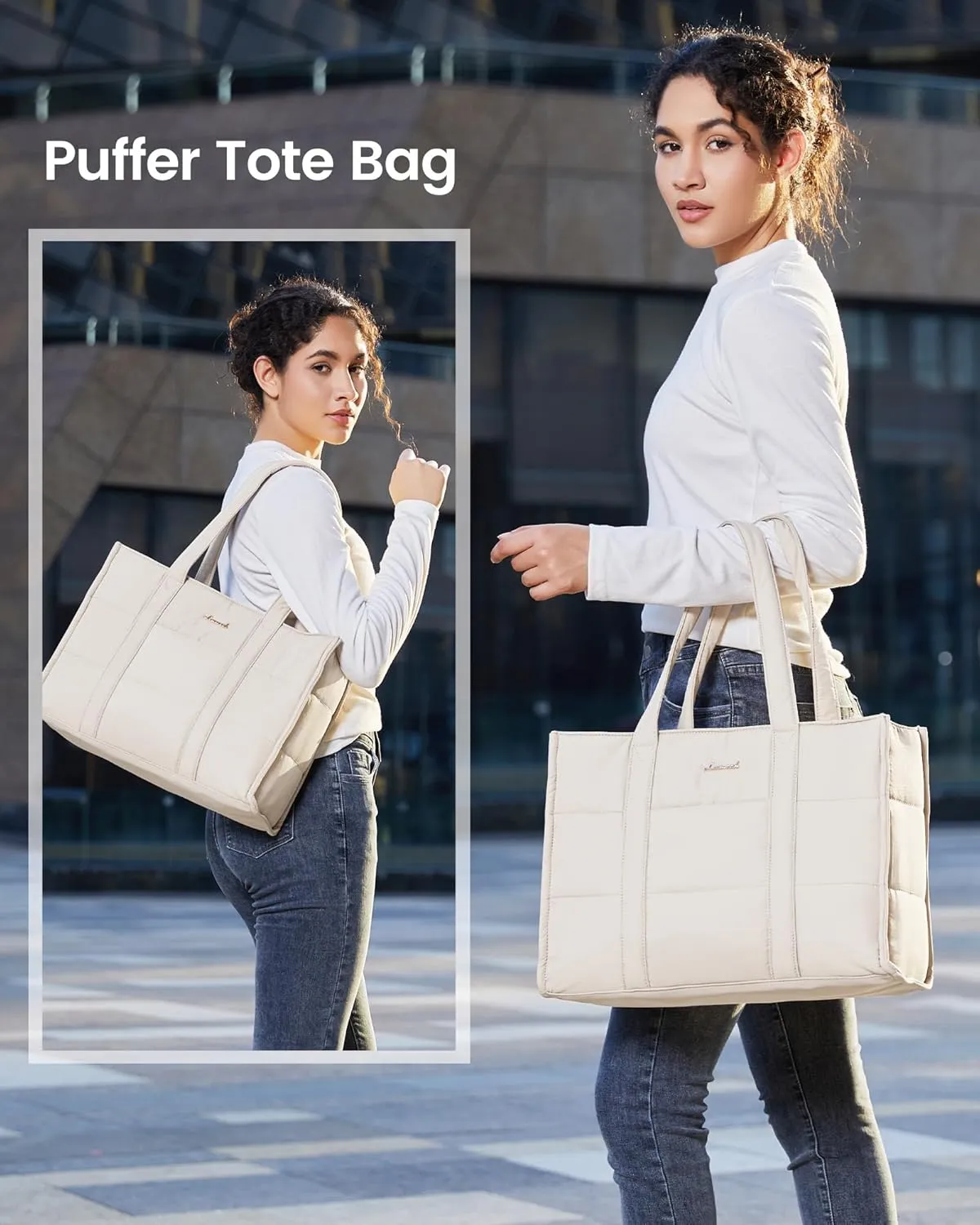 LOVEVOOK Laptop Bag for Women, Puffer Tote Bag for Work 15.6 Inch Large Computer Briefcase for Teacher Nurse, Quilted Lightweight Casual Shoulder Bag For Travel, Daily