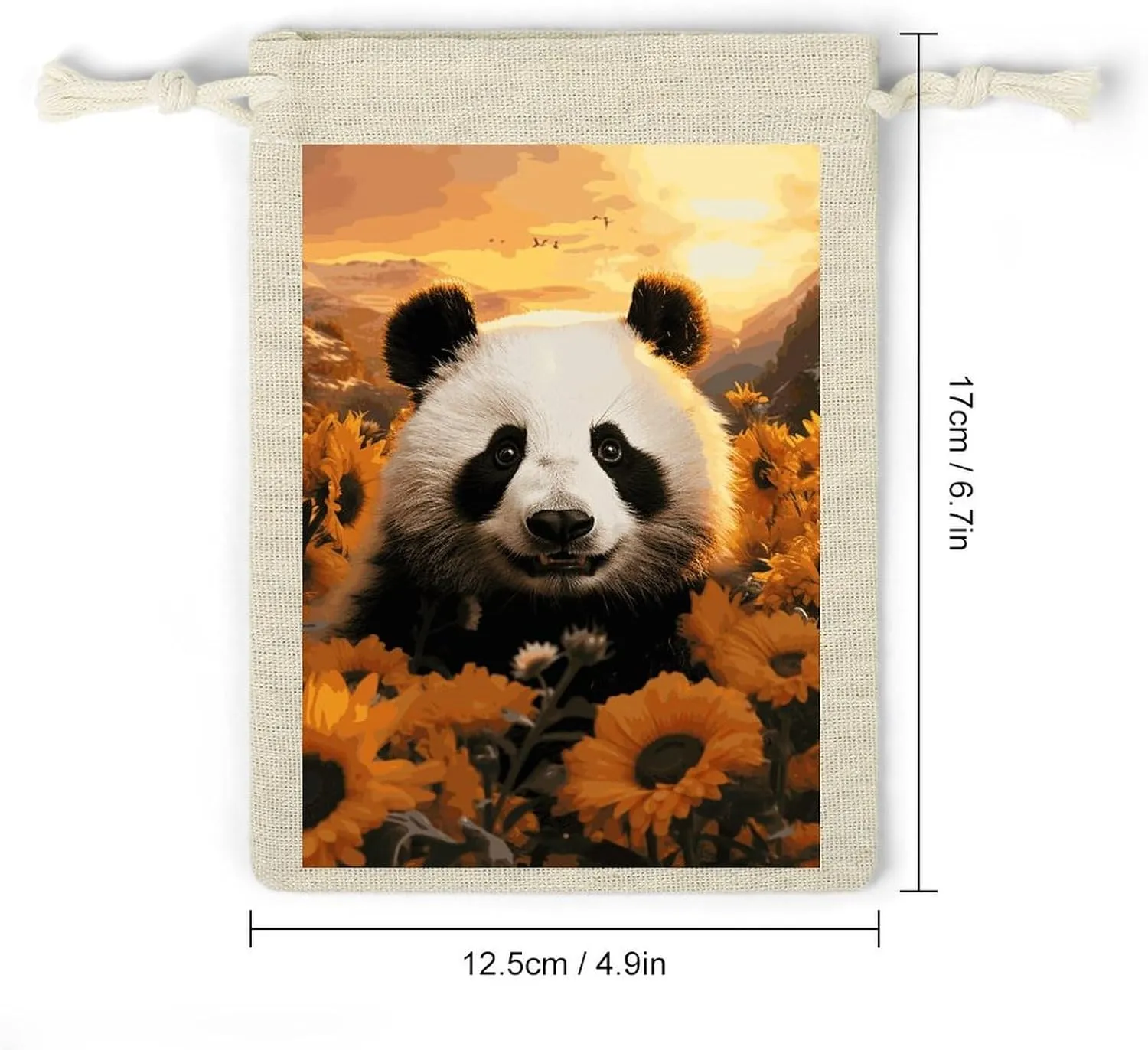 LPSADGF 8 PCS Panda And Sunflower Drawstring Gift Bags Reusable Cotton Linen Storage Pouches for Christmas, Weddings, Parties, Favors 4.9"x6.7" Small Burlap Bags