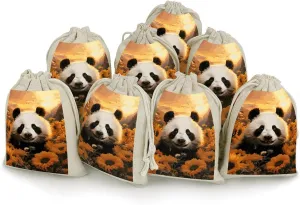 LPSADGF 8 PCS Panda And Sunflower Drawstring Gift Bags Reusable Cotton Linen Storage Pouches for Christmas, Weddings, Parties, Favors 4.9"x6.7" Small Burlap Bags
