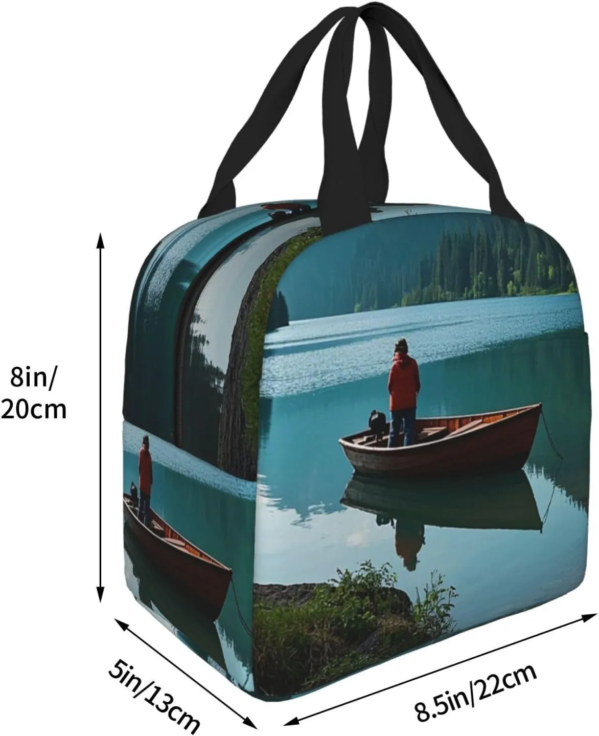 Lunch Bag for Men Women Reusable Insulated Lunchbox Boat at Lake Shore Lunch Tote Bag for Work Picnic