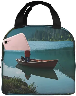 Lunch Bag for Men Women Reusable Insulated Lunchbox Boat at Lake Shore Lunch Tote Bag for Work Picnic