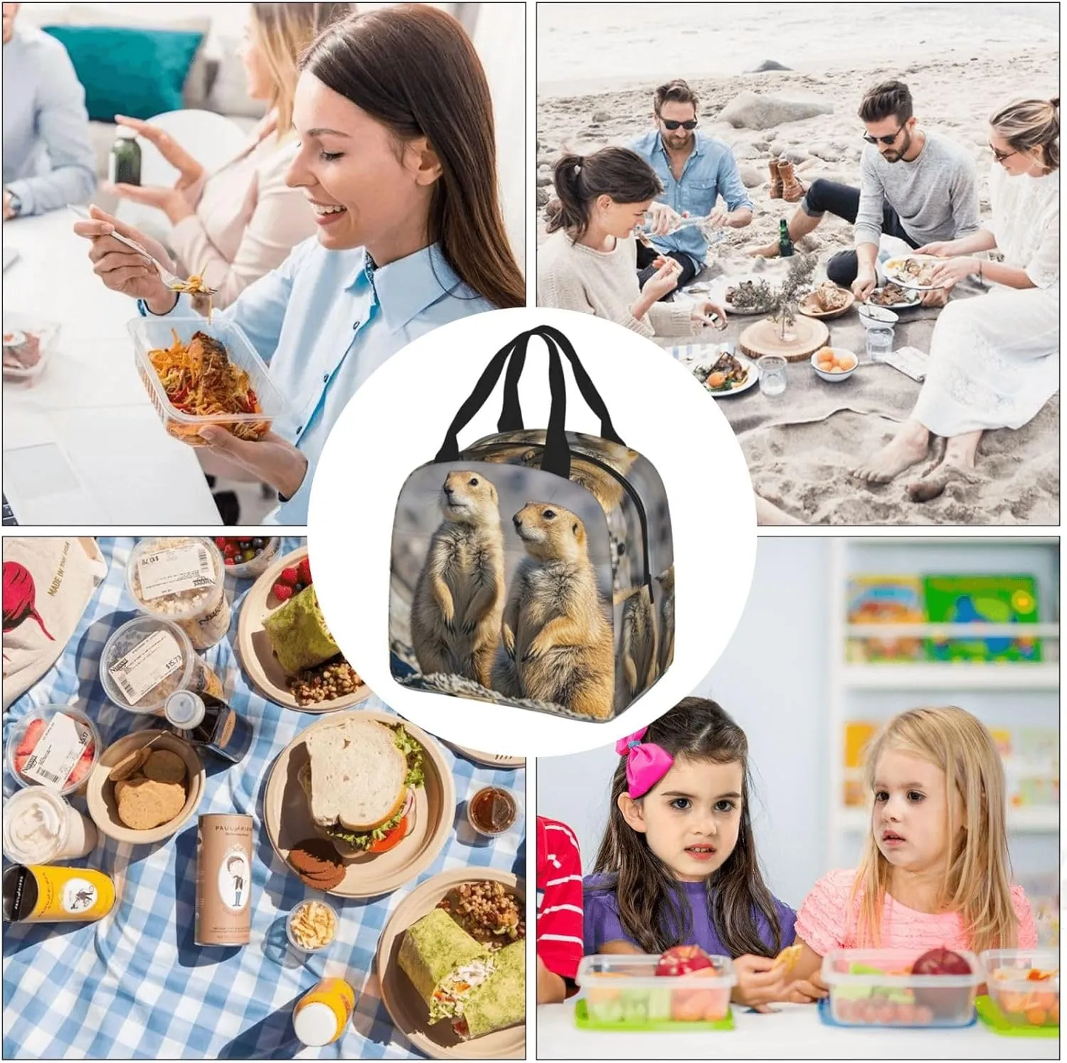 Lunch Bag for Men Women Reusable Insulated Lunchbox Two Prairie Dogs Lunch Tote Bag for Work Picnic