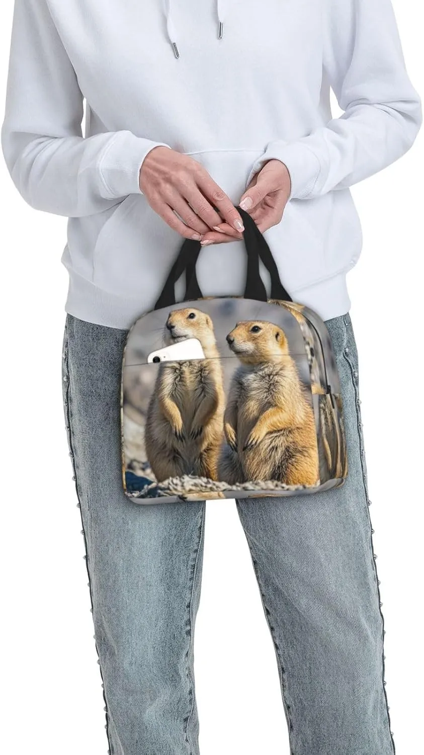 Lunch Bag for Men Women Reusable Insulated Lunchbox Two Prairie Dogs Lunch Tote Bag for Work Picnic