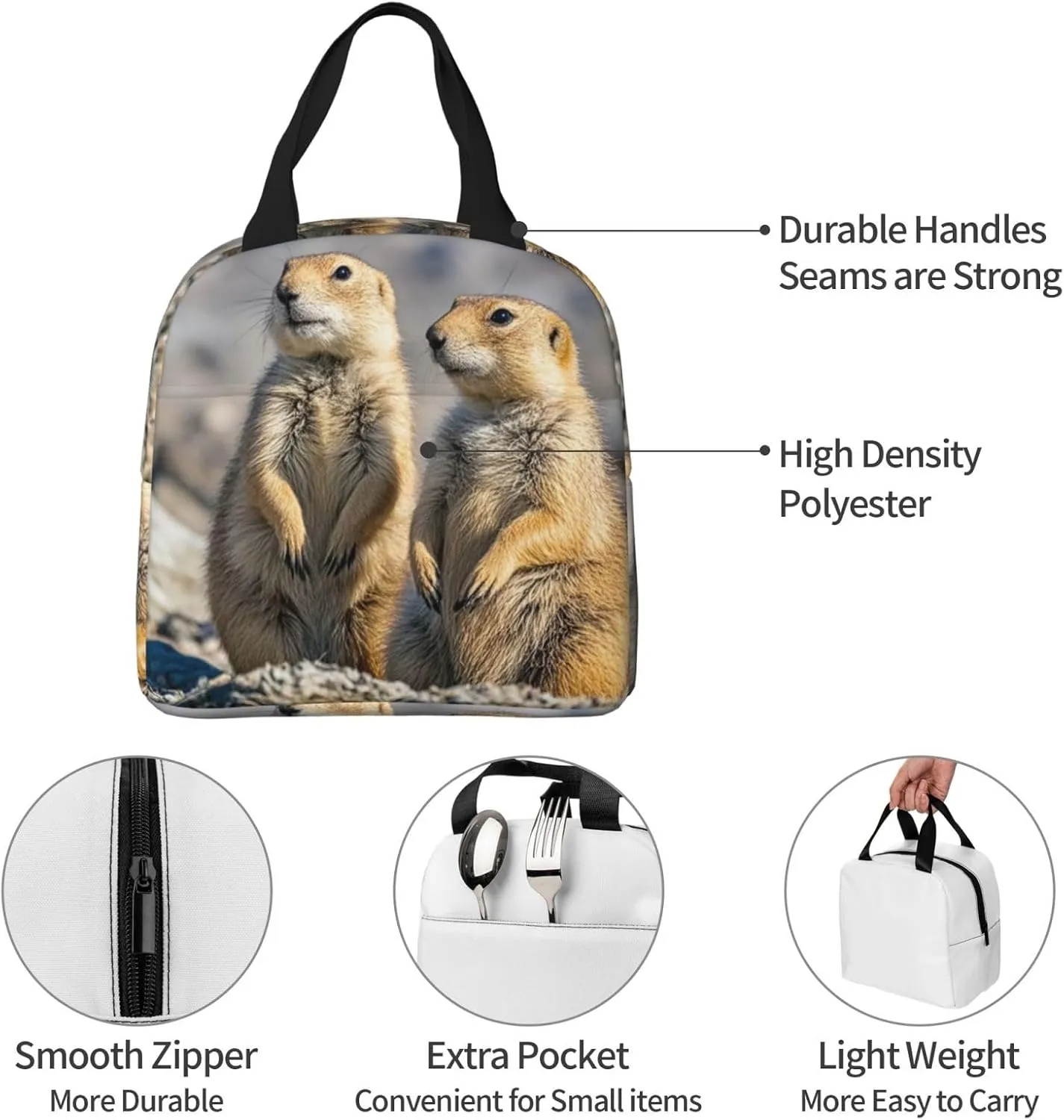 Lunch Bag for Men Women Reusable Insulated Lunchbox Two Prairie Dogs Lunch Tote Bag for Work Picnic