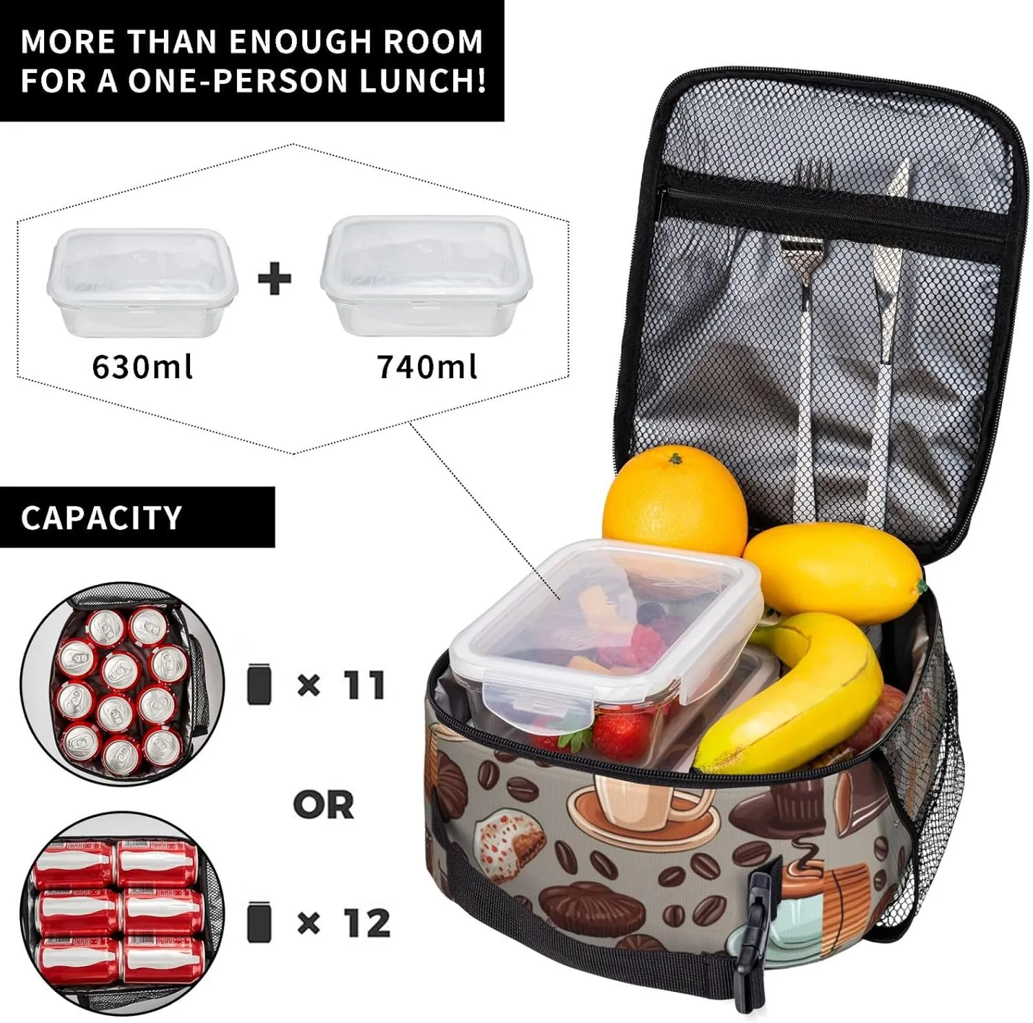 Lunch Bag for Women Men Reusable Insulated Lunch box Coffee and Sweets Sugar Chocolate Cooler Bag Waterproof Lunch Tote Bags