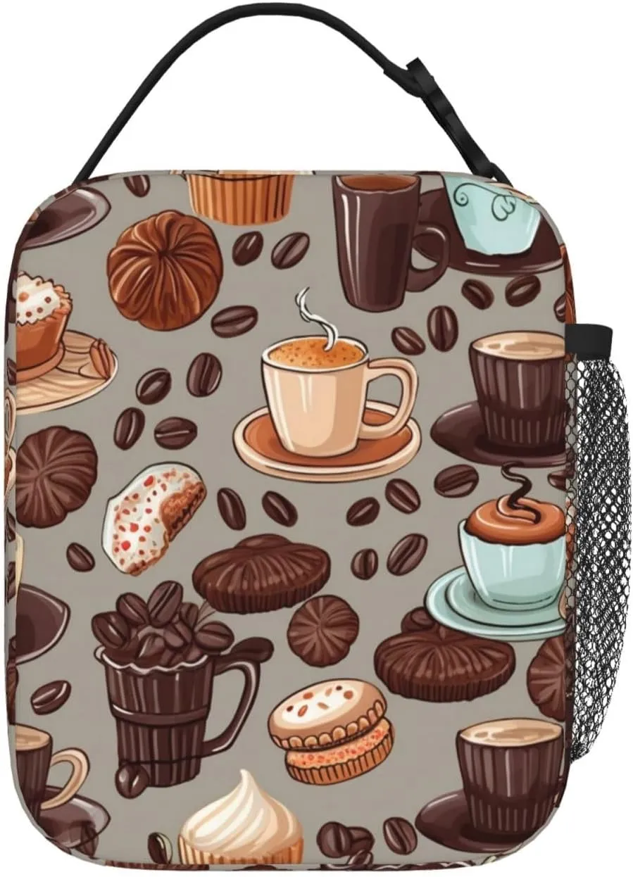 Lunch Bag for Women Men Reusable Insulated Lunch box Coffee and Sweets Sugar Chocolate Cooler Bag Waterproof Lunch Tote Bags