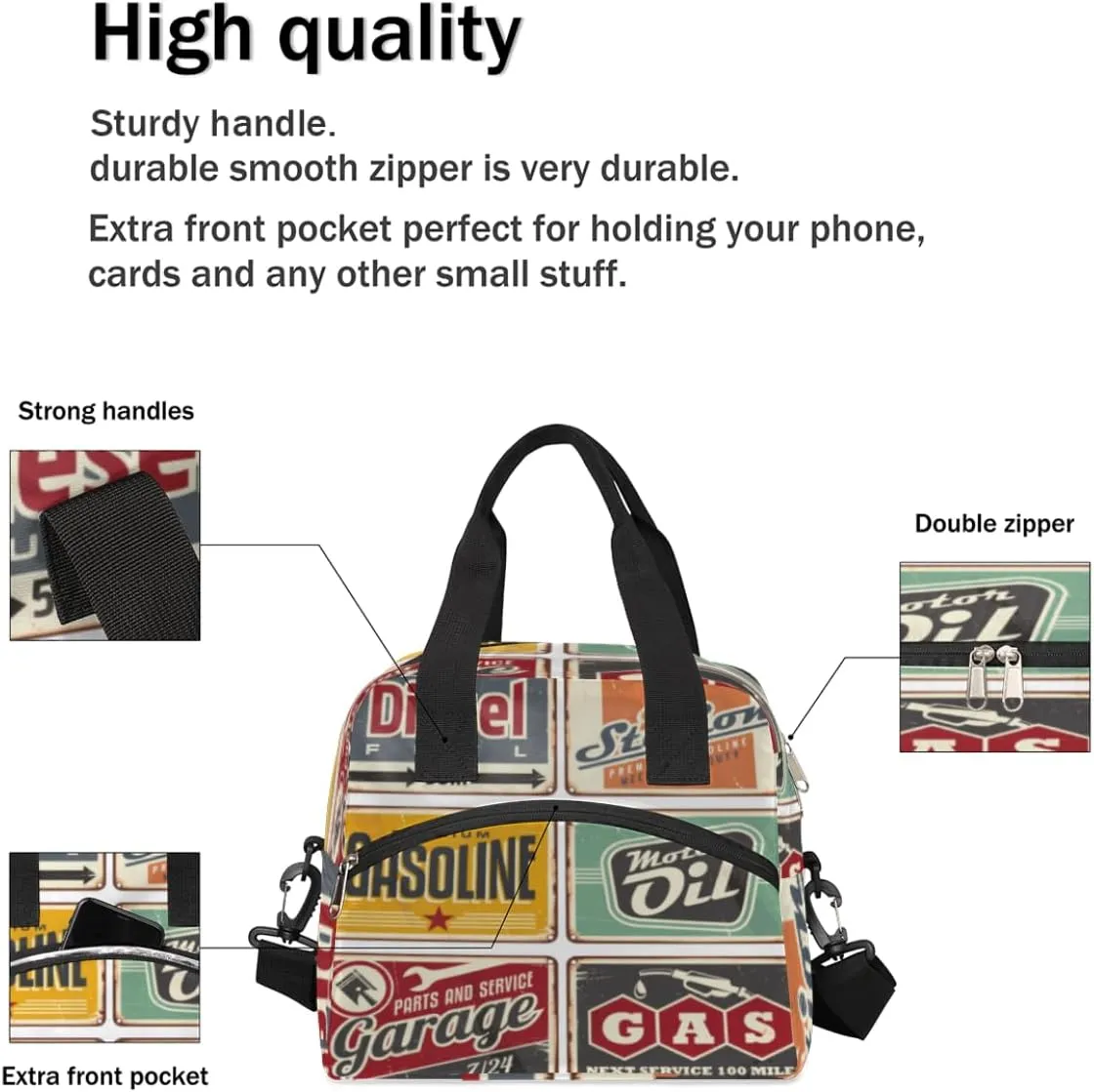 Lunch Bag for Women Men Unique Indicator Pattern Portable Insulated Reusable Adult Lunch Box Tote Bags with Adjustable Shoulder Strap for Office Work Picnic Beach