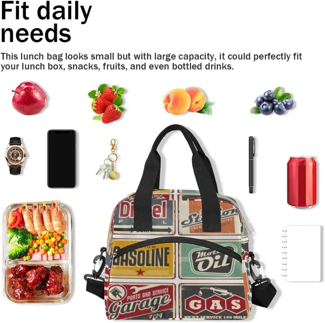 Lunch Bag for Women Men Unique Indicator Pattern Portable Insulated Reusable Adult Lunch Box Tote Bags with Adjustable Shoulder Strap for Office Work Picnic Beach
