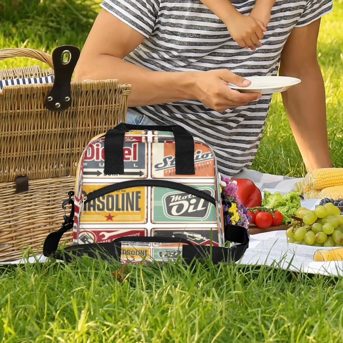 Lunch Bag for Women Men Unique Indicator Pattern Portable Insulated Reusable Adult Lunch Box Tote Bags with Adjustable Shoulder Strap for Office Work Picnic Beach