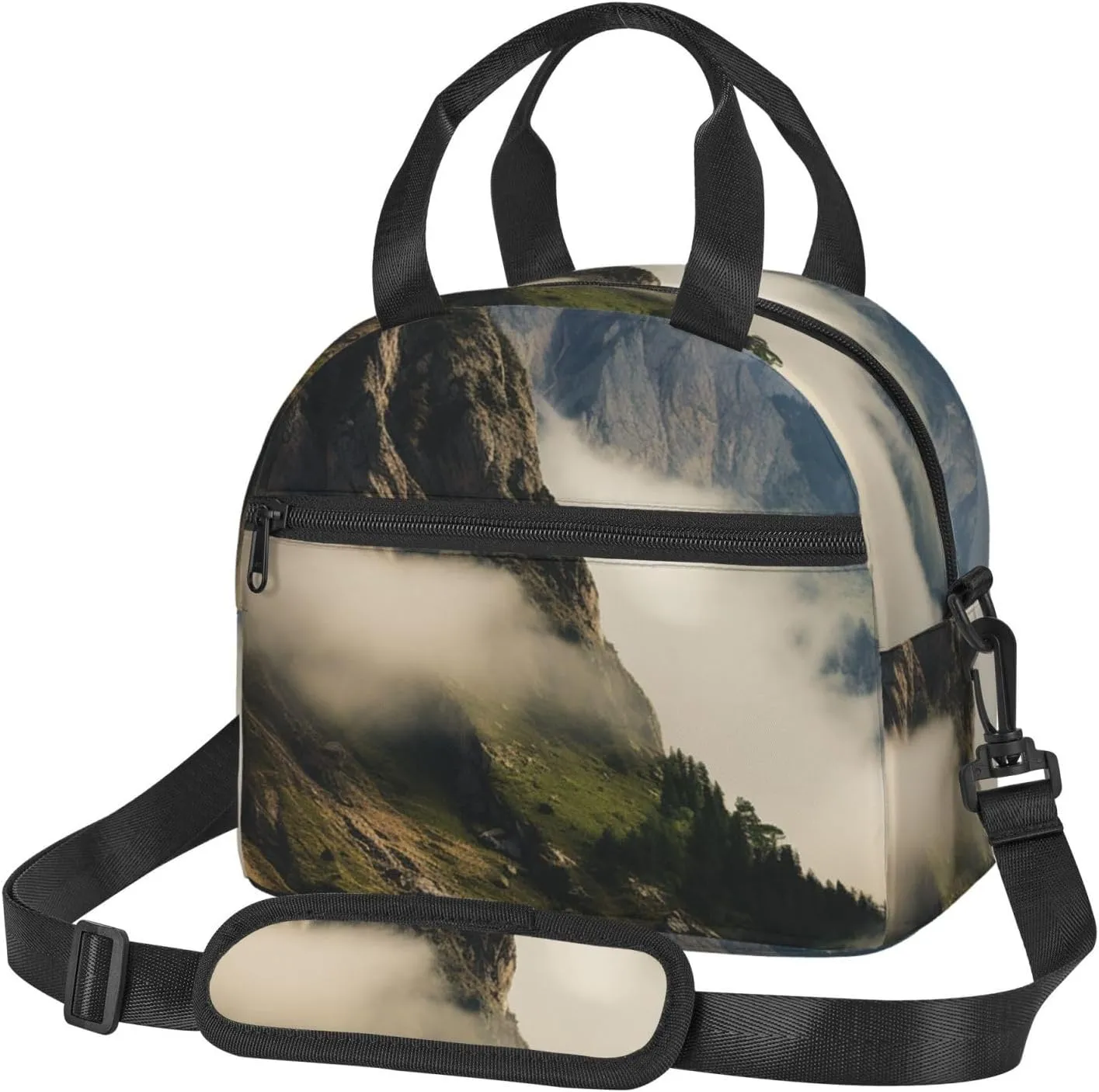 Lunch Bag Insulated Lunch Box for Women Men Reusable Cooler Bag Misty mountains Lunch Tote Bag for Work Picnic