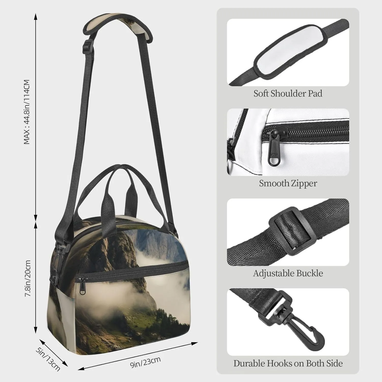 Lunch Bag Insulated Lunch Box for Women Men Reusable Cooler Bag Misty mountains Lunch Tote Bag for Work Picnic