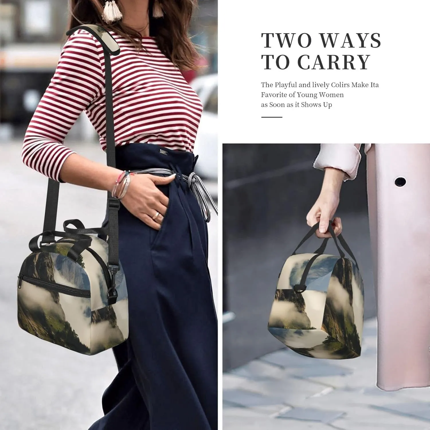 Lunch Bag Insulated Lunch Box for Women Men Reusable Cooler Bag Misty mountains Lunch Tote Bag for Work Picnic