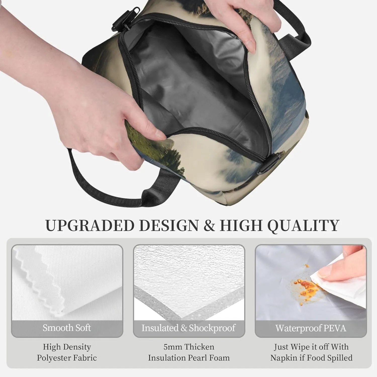 Lunch Bag Insulated Lunch Box for Women Men Reusable Cooler Bag Misty mountains Lunch Tote Bag for Work Picnic