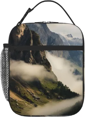 Lunch Bag Insulated Lunch Box for Women Men Reusable Cooler Bag Misty mountains Lunch Tote Bag for Work Picnic