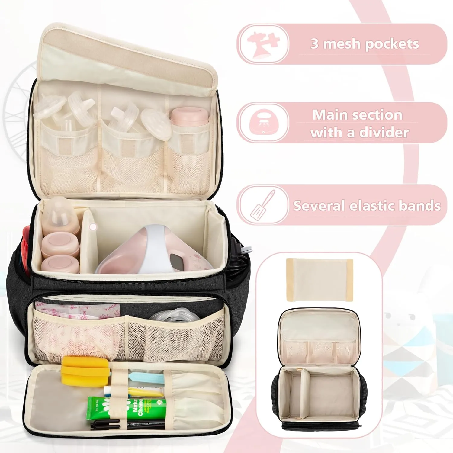 LUXJA Breast Pump Bag Compatible with Spectra S1 and S2, Pumping Bag for Breast Pump and Extra Parts (Suitable for Home or Travel Use), Black (Patent Pending)