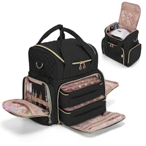 LUXJA Nail Polish Organizer Holds 48 Bottles and a Nail Lamp, Nail Polish Case with 2 Removable Bags and Tools Storage Pockets (Patent Pending), Black