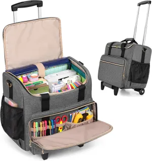 LUXJA Rolling Craft Bag with Pockets for 12 x 12 inch Scrapbook Album and Laptop, Rolling Scrapbook Tote with Detachable Dolly (Patent Pending), Gray