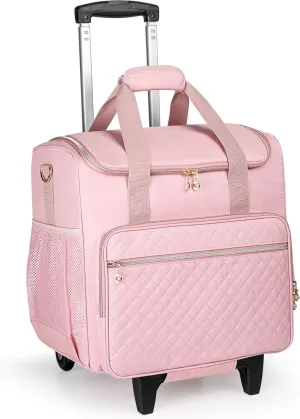 LUXJA Rolling Teacher Bag with Laptop Compartment and Detachable Dolly, Multifunctional Rolling Teacher Tote Bag (Patent Pending), Pink
