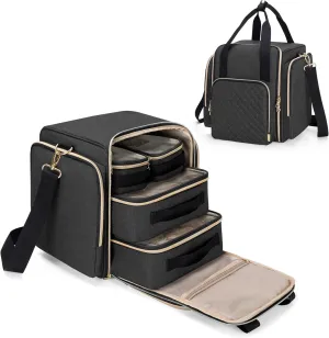 LUXJA Travel Makeup Bag with 4 Inner Removable Cases, Large Cosmetic Bag with Multiple Storage Sections (Patent Design, Bag Only), Black