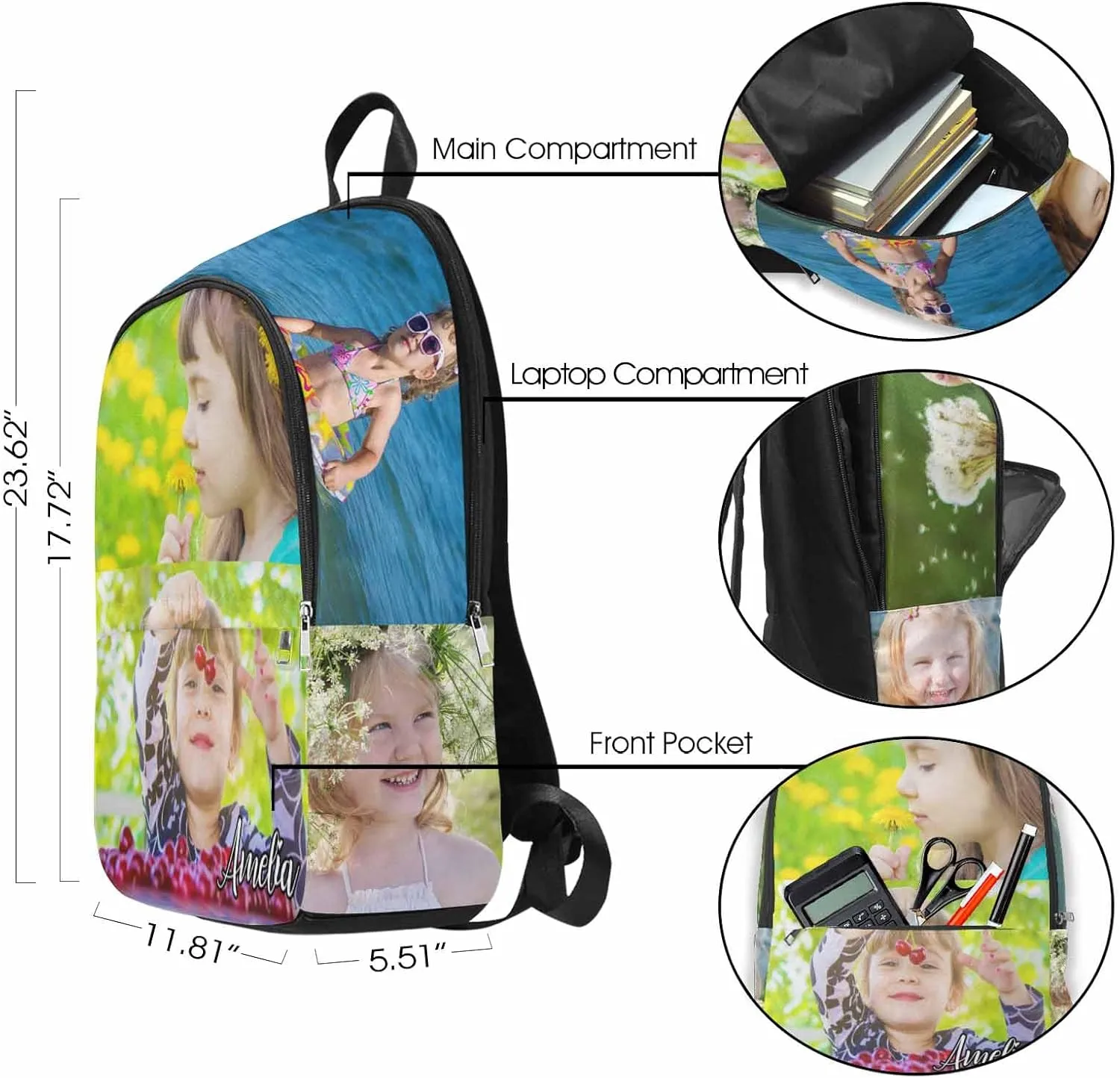 M YESCUSTOM Custom Backpack with Photos Personalized Kid’s Name School Bookbags for Boy Girl Teenagers, Children Travel Backpacks Shoulder Bookbags for Men Women Novelty Bags