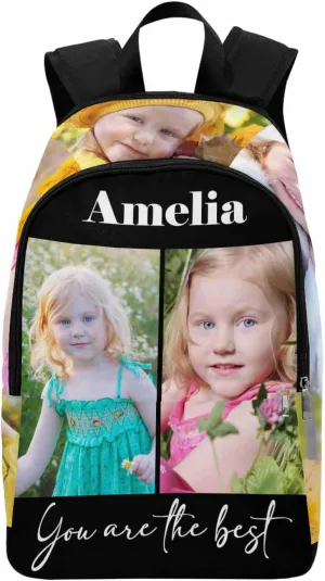 M YESCUSTOM Custom Casual Backpack with Photos Personalized Name School Bookbags for Boy Girl Teens Adult High School Middle Daypack Bag Children Travel Back Packs for Birthday Gifts