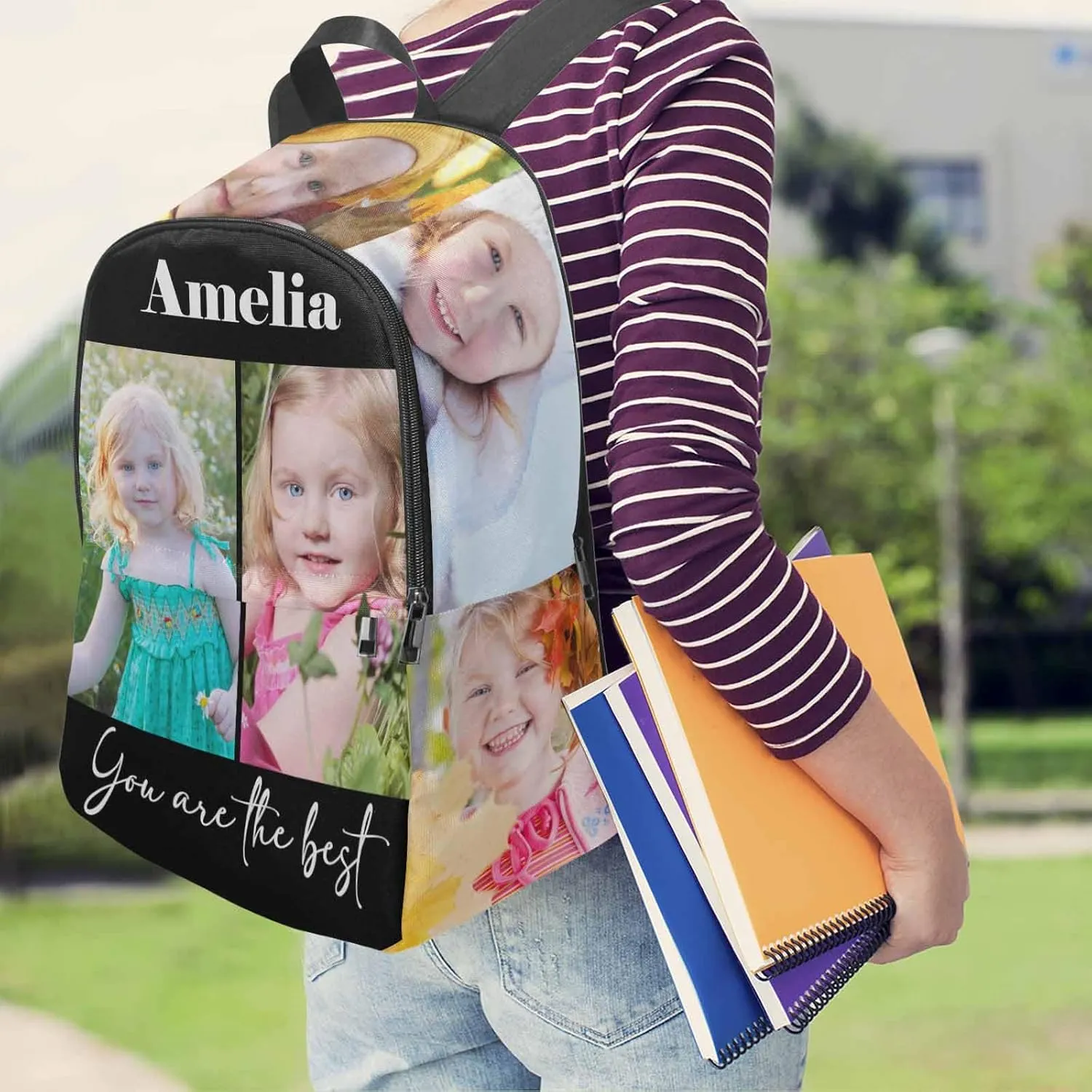 M YESCUSTOM Custom Casual Backpack with Photos Personalized Name School Bookbags for Boy Girl Teens Adult High School Middle Daypack Bag Children Travel Back Packs for Birthday Gifts