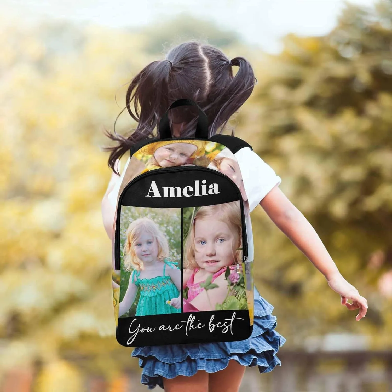 M YESCUSTOM Custom Casual Backpack with Photos Personalized Name School Bookbags for Boy Girl Teens Adult High School Middle Daypack Bag Children Travel Back Packs for Birthday Gifts