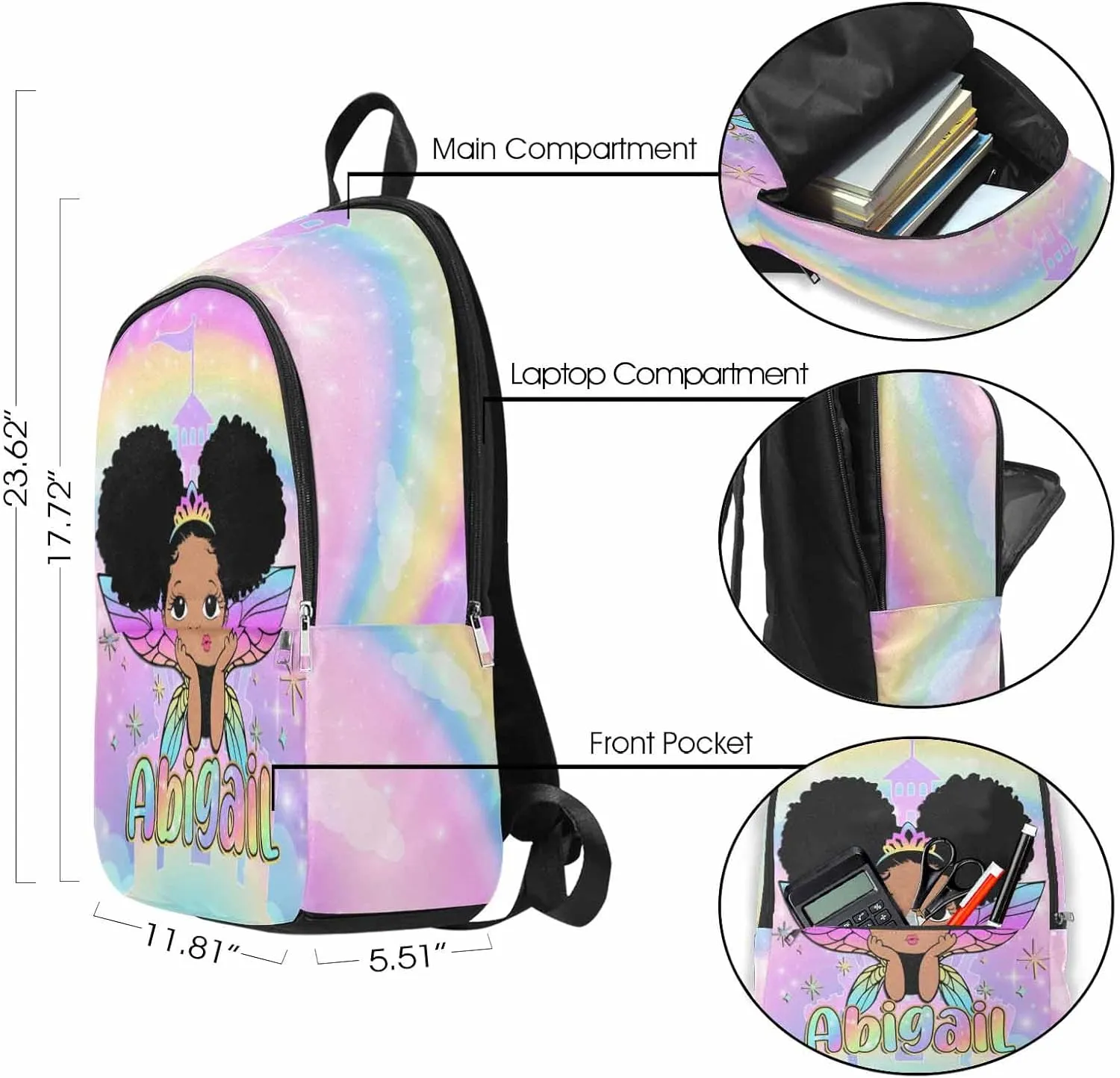 M YESCUSTOM Custom Girls Backpack with Name Multi Color Personalized Bookbag for Girls Teen Shoulder Bag Children Travel Backpack Daypack Bag for School College