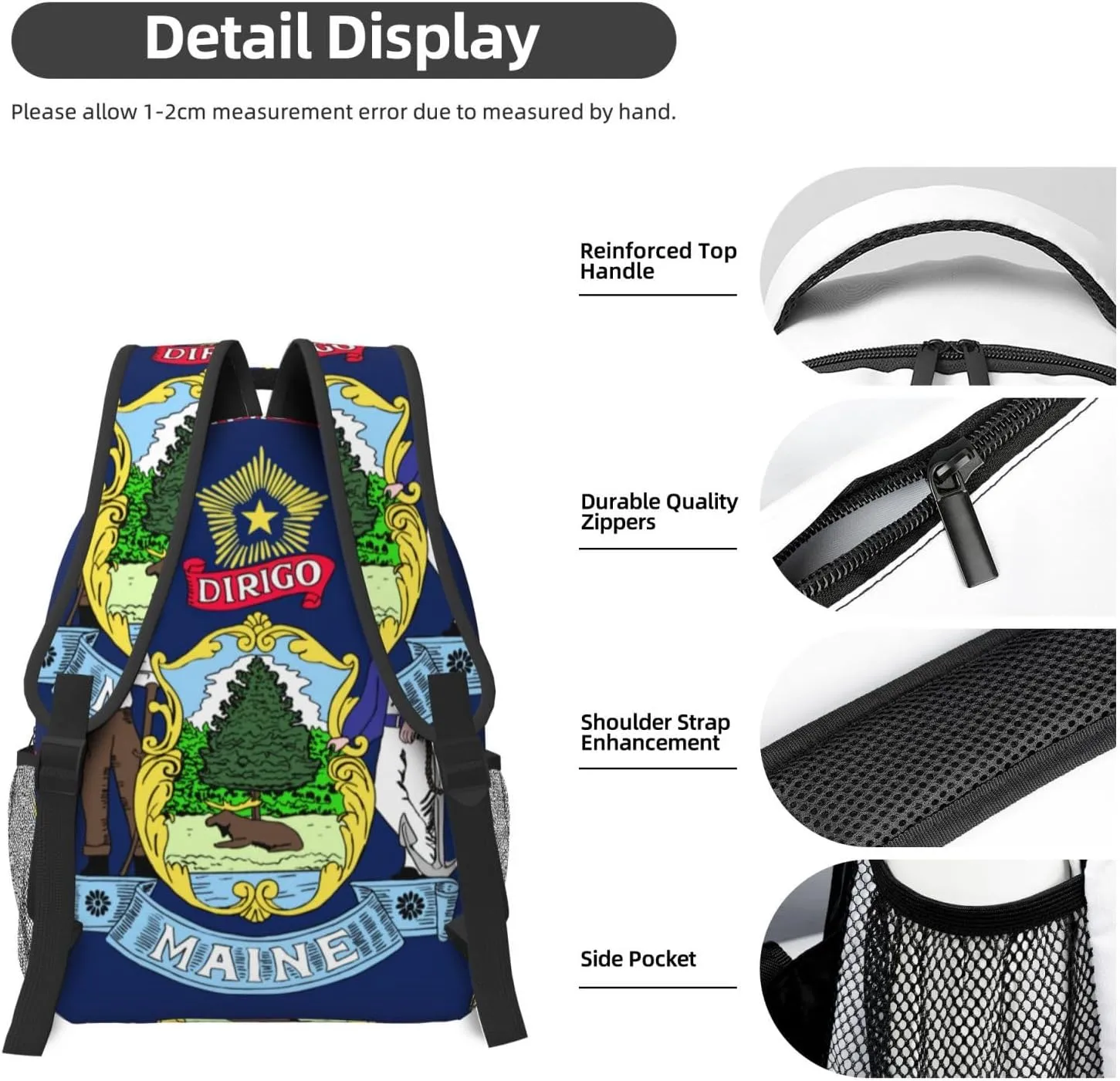 Maine State Flag Backpacks For Women Men,Travel Laptop Back Pack 16.5 Inch,Work Bag Personal Item Book Bags