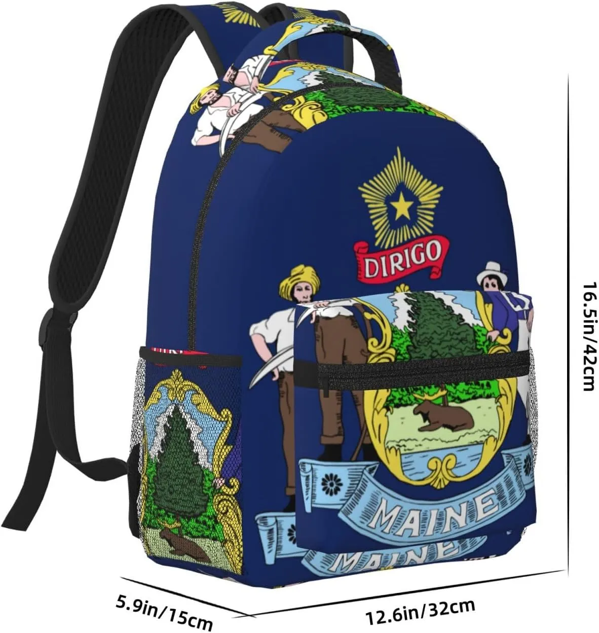 Maine State Flag Backpacks For Women Men,Travel Laptop Back Pack 16.5 Inch,Work Bag Personal Item Book Bags