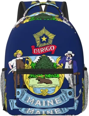 Maine State Flag Backpacks For Women Men,Travel Laptop Back Pack 16.5 Inch,Work Bag Personal Item Book Bags