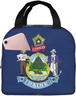 Maine State Flag Print Lunch Box Reusable Totes Lunch Bag Thermal Cooler For Men Women Beach Picnic Travel