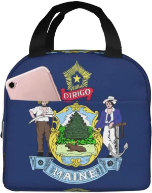Maine State Flag Print Lunch Box Reusable Totes Lunch Bag Thermal Cooler For Men Women Beach Picnic Travel