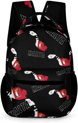 Malta Flag Map National Emblem Casual Backpack Travel Laptop Cute Basic Shoulder Bag for Work Women & Men
