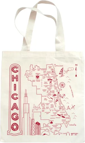 MAPTOTE Grocery Canvas Tote - Reusable Cotton Canvas Bag for Shopping, Daily Errands, Beach Trips and Travel - Screenprinted, Earth Friendly, and Made in USA - Map Style, Chicago