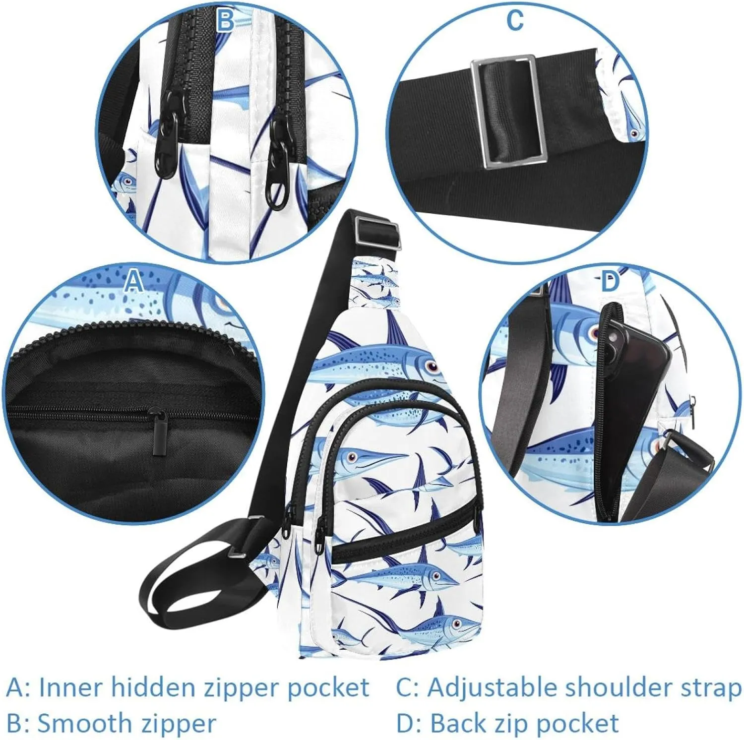 marine swordfish (2) Chest Daypack Crossbody Backpack for Women Men