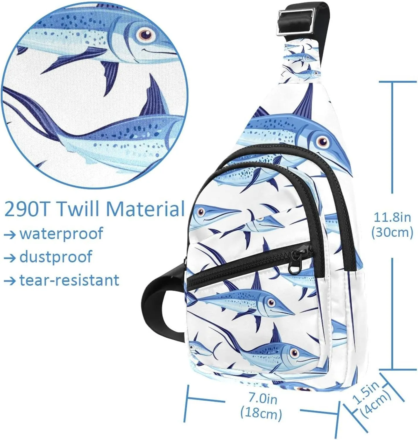 marine swordfish (2) Chest Daypack Crossbody Backpack for Women Men
