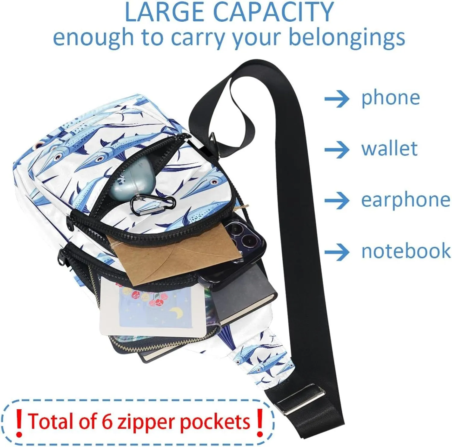 marine swordfish (2) Chest Daypack Crossbody Backpack for Women Men