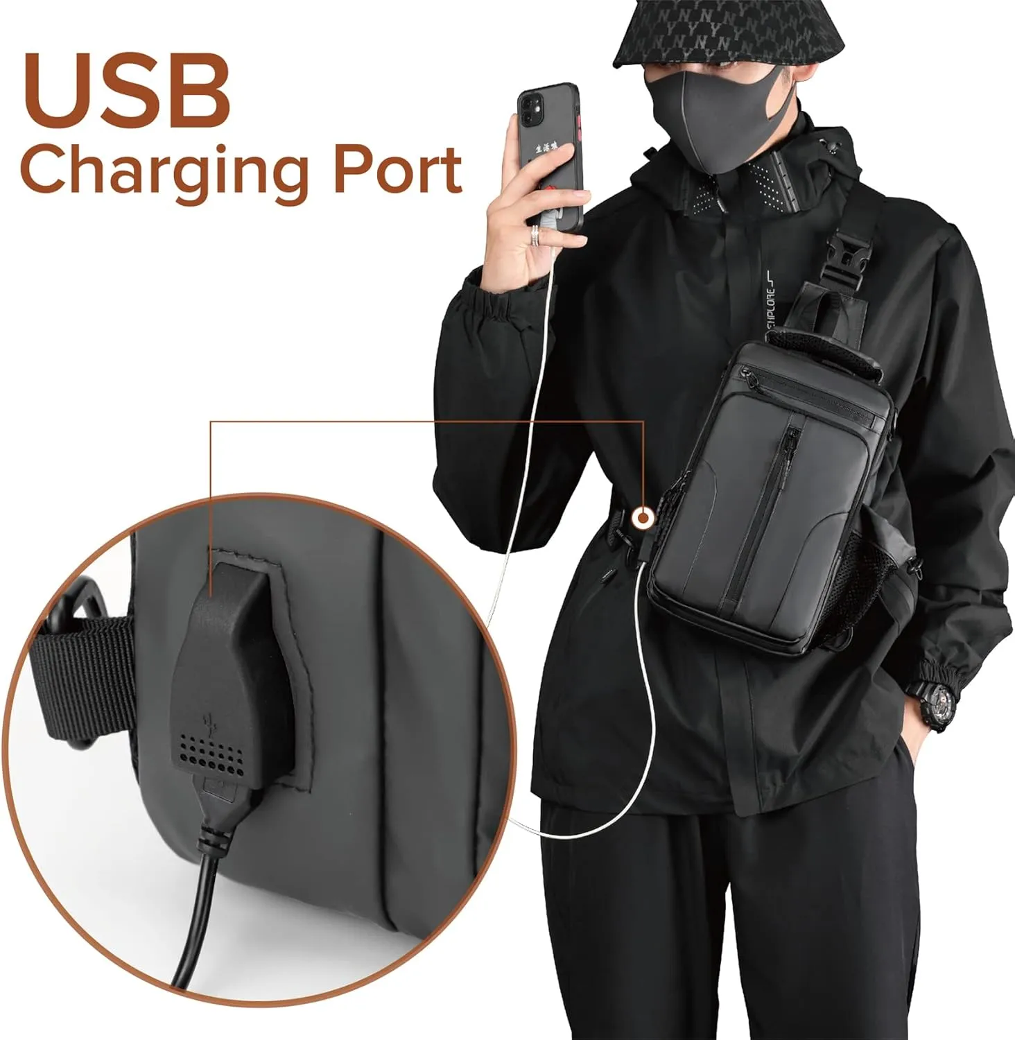 MAYMOONER Anti Theft Crossbody Backpack Shoulder Sling Bag Men Women One Strap Motorcycle Messenger Bag Daypack for Cycling