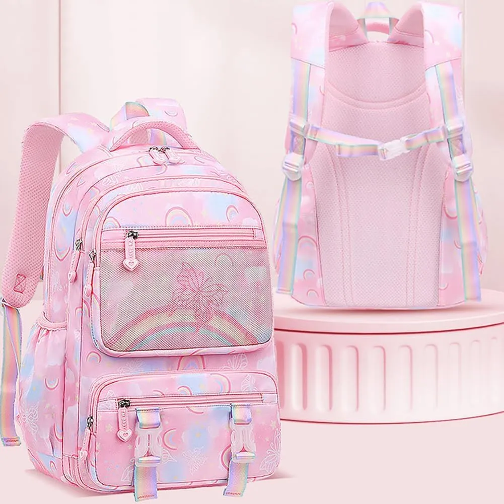 MCWTH School Backpack for Girls, Lightweight Waterproof Cute Butterfly School Bookbag for Teen Kids Students Elementary (Butterfly Pink)