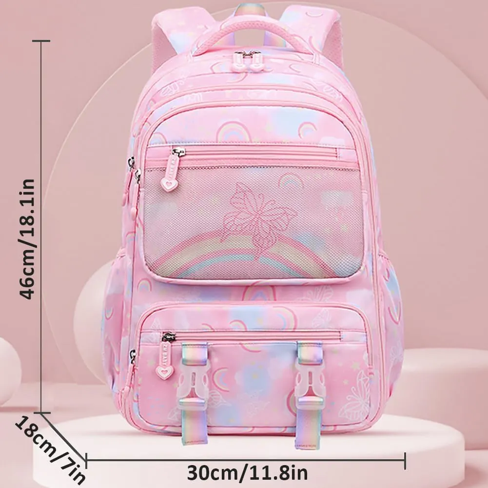 MCWTH School Backpack for Girls, Lightweight Waterproof Cute Butterfly School Bookbag for Teen Kids Students Elementary (Butterfly Pink)