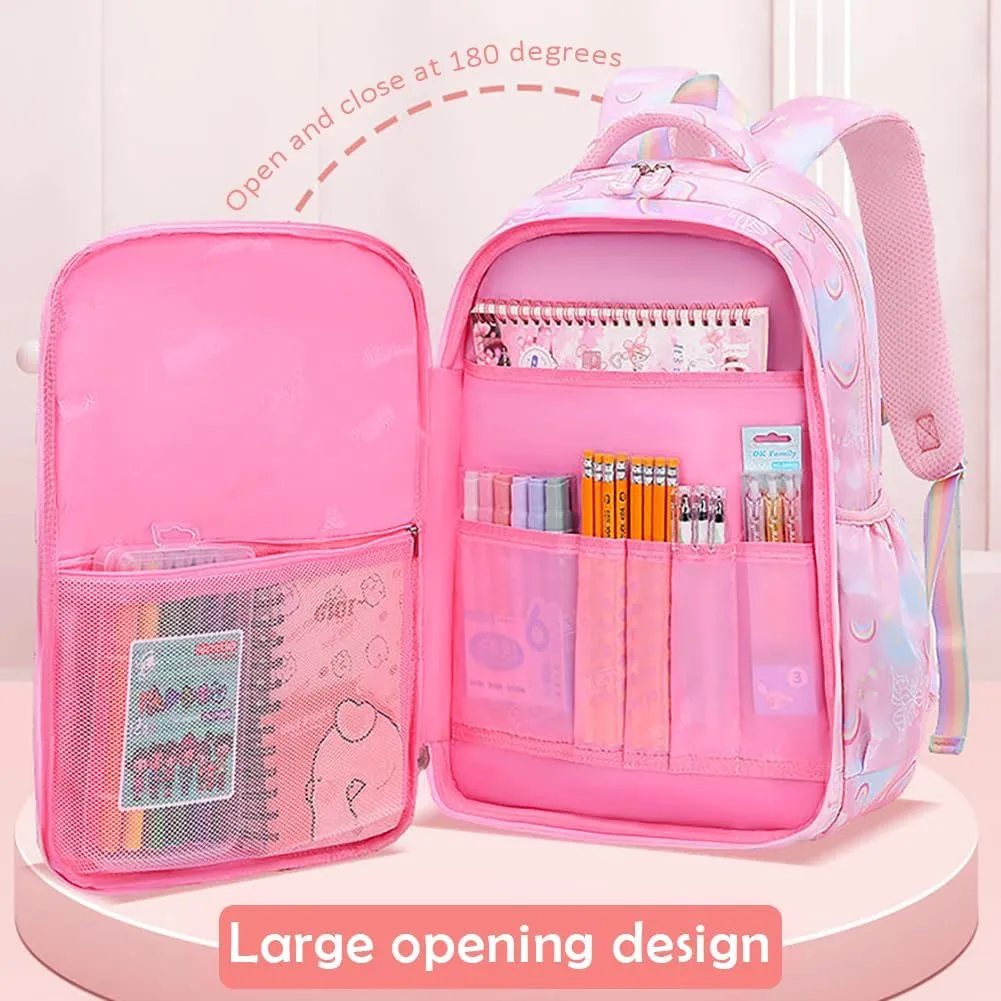 MCWTH School Backpack for Girls, Lightweight Waterproof Cute Butterfly School Bookbag for Teen Kids Students Elementary (Butterfly Pink)