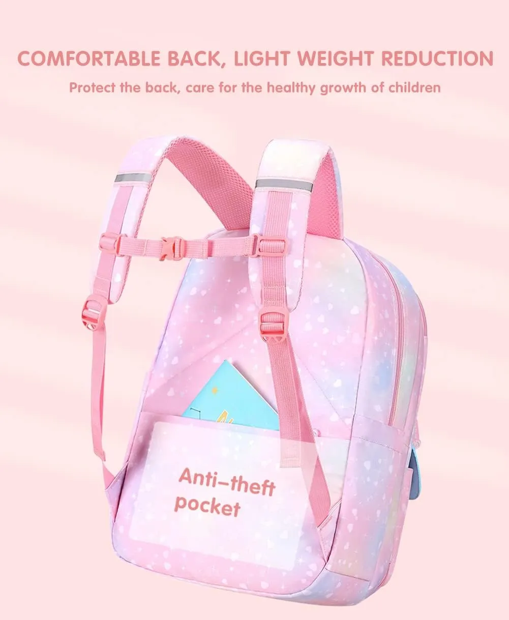 MCWTH School Backpack for Girls, Lightweight Waterproof Cute Rainbow School Bookbag for Teen Kids Students Elementary (Rainbow Pink) Large