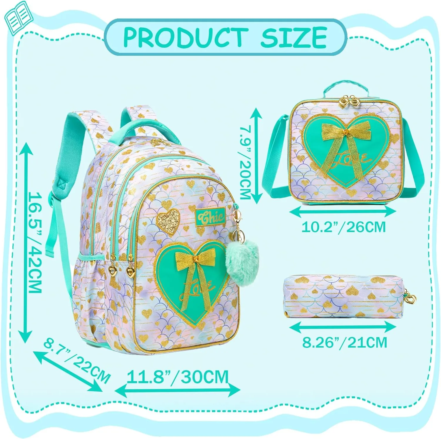 Meetbelify Kids Backpacks for Girls Backpacks for School Kids Canvas Travel Laptop Backpack with Lunch Box for Elementary Students Girls Back to School Bookbag Ages 8-10