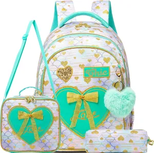 Meetbelify Kids Backpacks for Girls Backpacks for School Kids Canvas Travel Laptop Backpack with Lunch Box for Elementary Students Girls Back to School Bookbag Ages 8-10