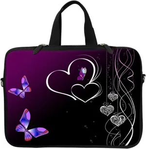 Meffort Inc 12 Inch Neoprene Laptop Sleeve - Water Resistant, Hidden Handle, Dual Zipper, Fits Up to 11.6” - 12" Laptops - Purple Butterfly Heart